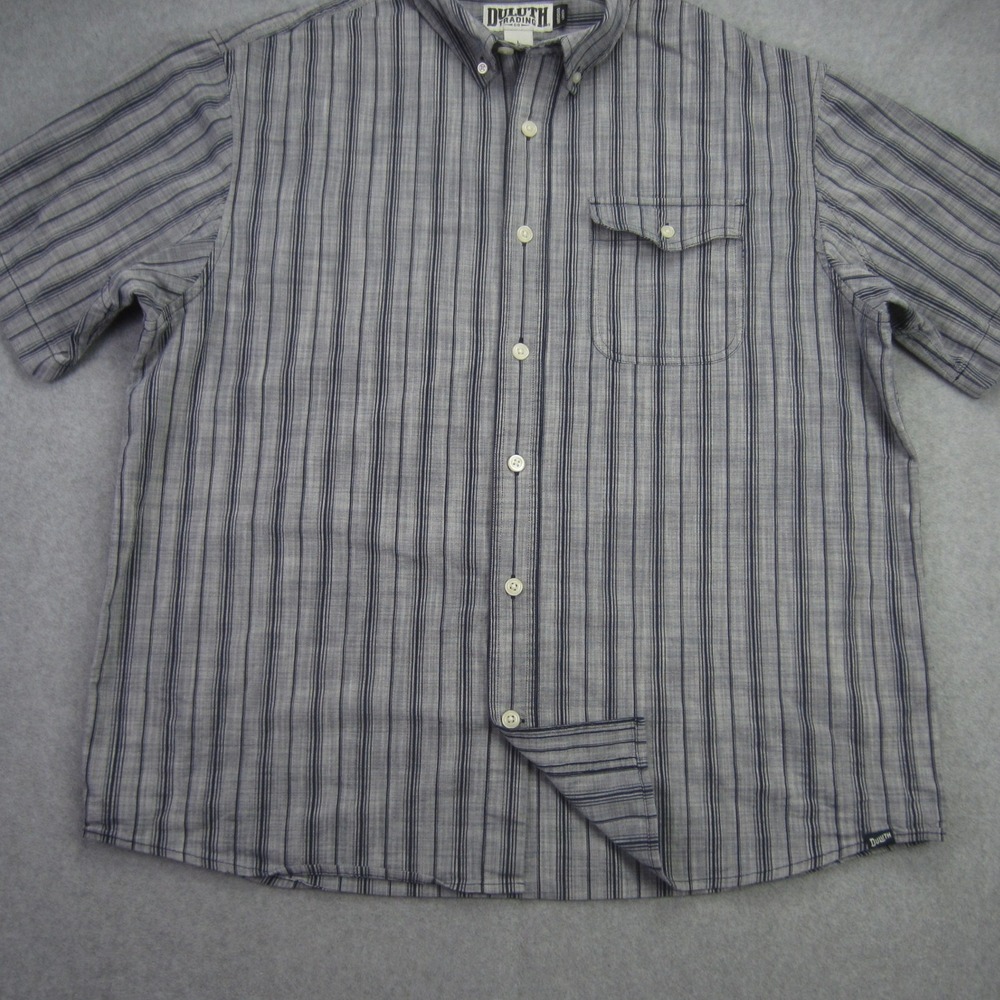 Duluth Shirt Mens Large Gray Relaxed Fit Untucked Striped Button Down SS - Picture 5 of 14